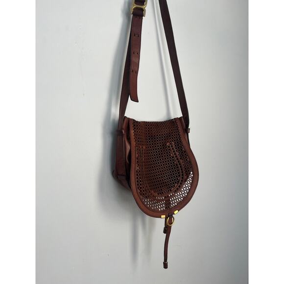 Chloe‎ Crossbody Bag Women Brown Perforated Leather Saddle Flap - Picture 7 of 11